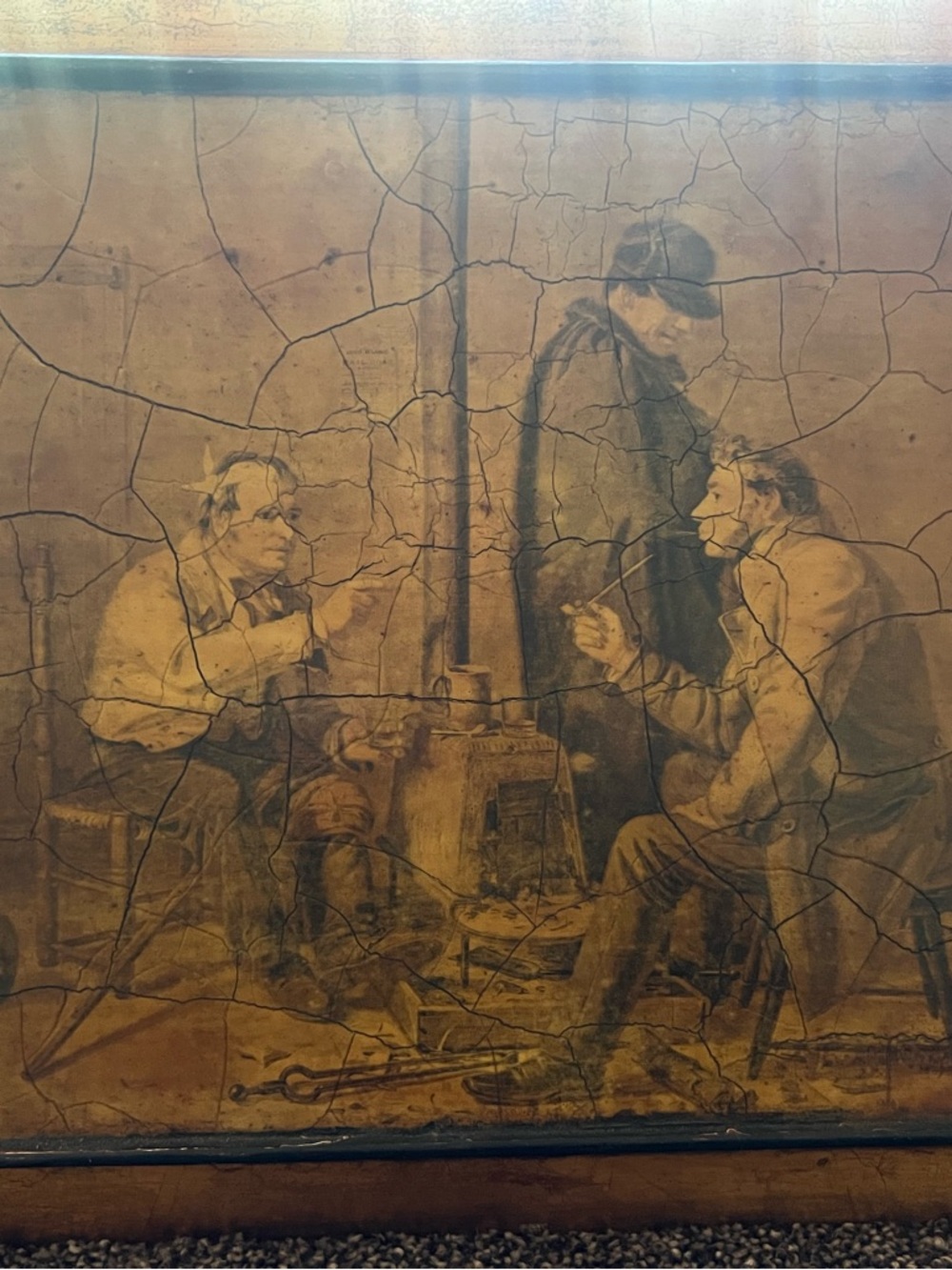 Vintage Sepia Toned Folk Scene Painting